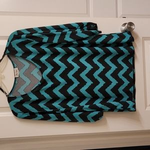 Turquoise and Black Chevron Spandex Blouse